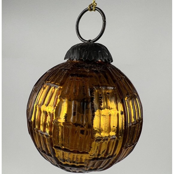 Vtg Kugel Style Thick Mercury Glass Scarlet Red &‎ Amber Ball Ornaments Set/6 - Picture 7 of 12